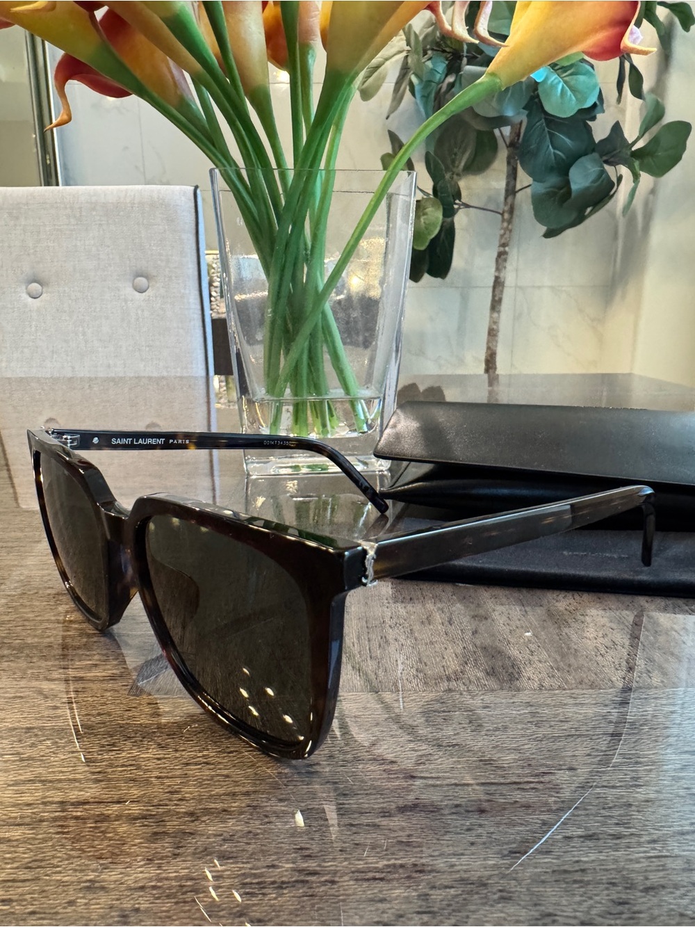 Saint Laurent Dark Tortoiseshell Oversized Square Sunglasses